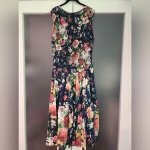 Vtg 80s Phoebe Floral Maxi Fit and Flare Dress Cottagecore Drop Waist